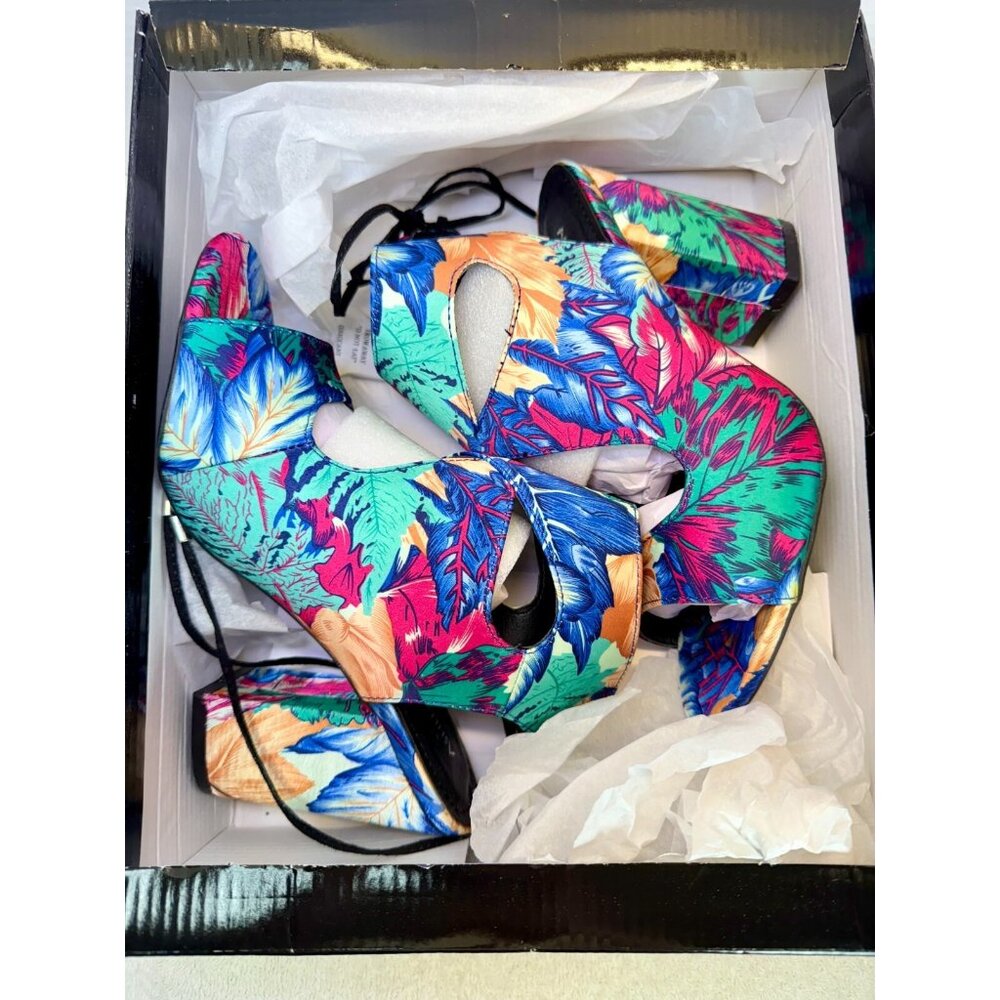 Ashley Stewart Women’s Multi Color Platform Heels Sandals Size 9W Tropical Print